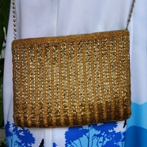 MAGID Gold Beaded Evening Bag w/ Gold Chain Should
